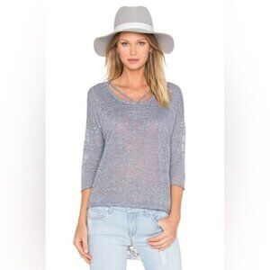 REVOLVE LNA Women's Cape Strap Tee Top T-shirt Burnout 3/4 Length Sleeve Gray XS